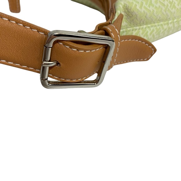 TALBOTS Shoulder Bag Small Top Zipper Single Strap Green Jacquard Tan Leather - Picture 12 of 16